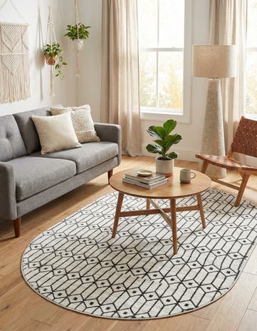 White Lattice Trellis Oval Rug