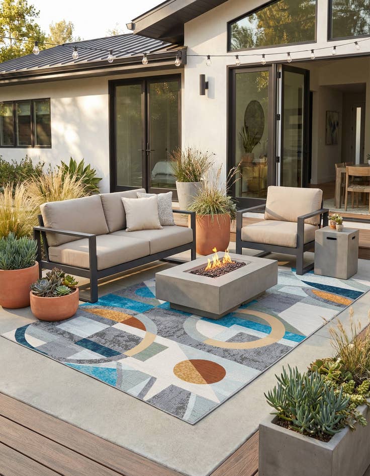 Detail image of 5' 3 x 8' Easy-Clean Modern Indoor / Outdoor Rug