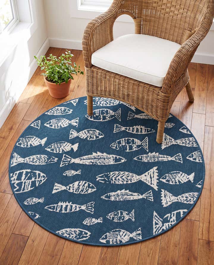 4' x 4' Easy-Clean Coastal Indoor / Outdoor Round Rug