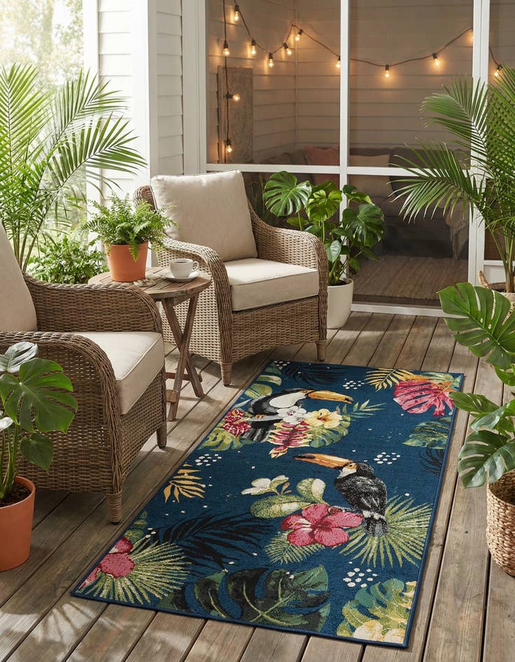 Detail image of 2' 7 x 5' 3  Washable Botanical Indoor / Outdoor Runner Rug