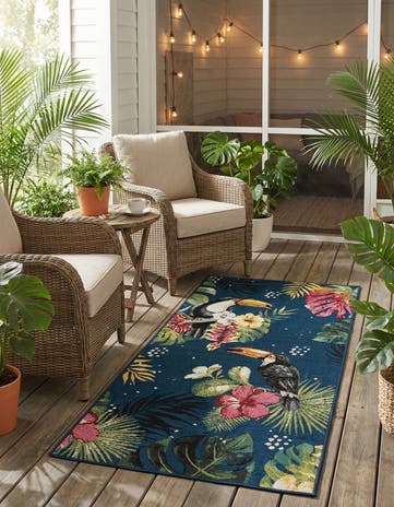 2' 7 x 5' 3 Easy-Clean Botanical Indoor / Outdoor Runner Rug