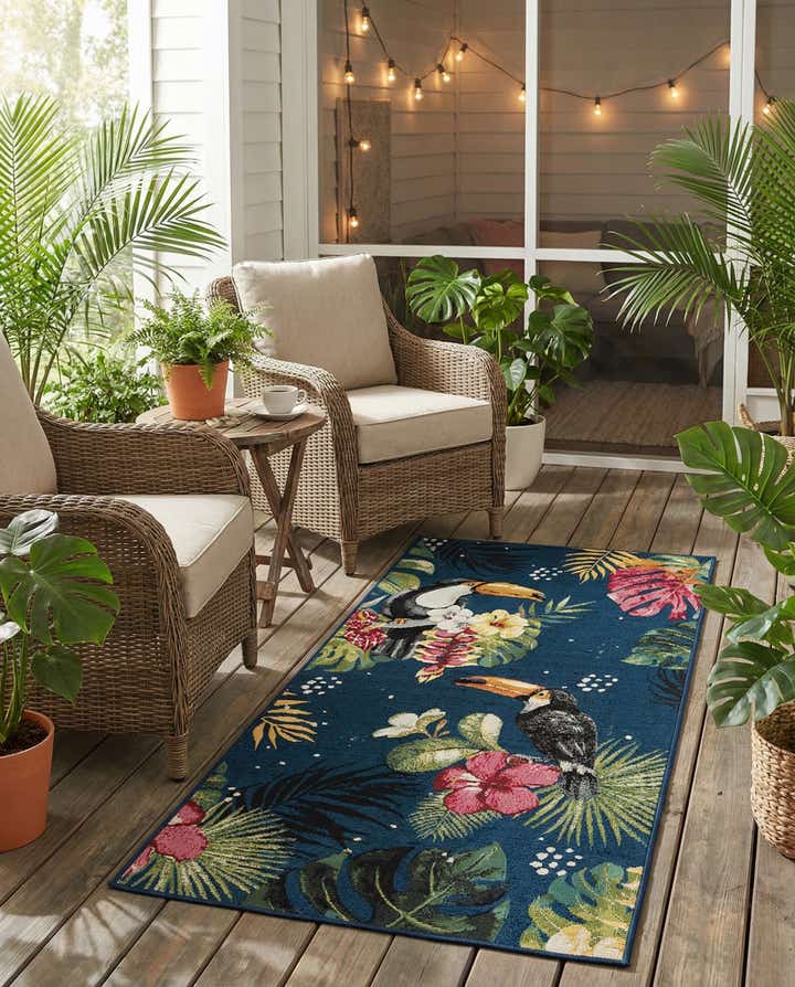 2' 7 x 5' 3 Easy-Clean Botanical Indoor / Outdoor Runner Rug