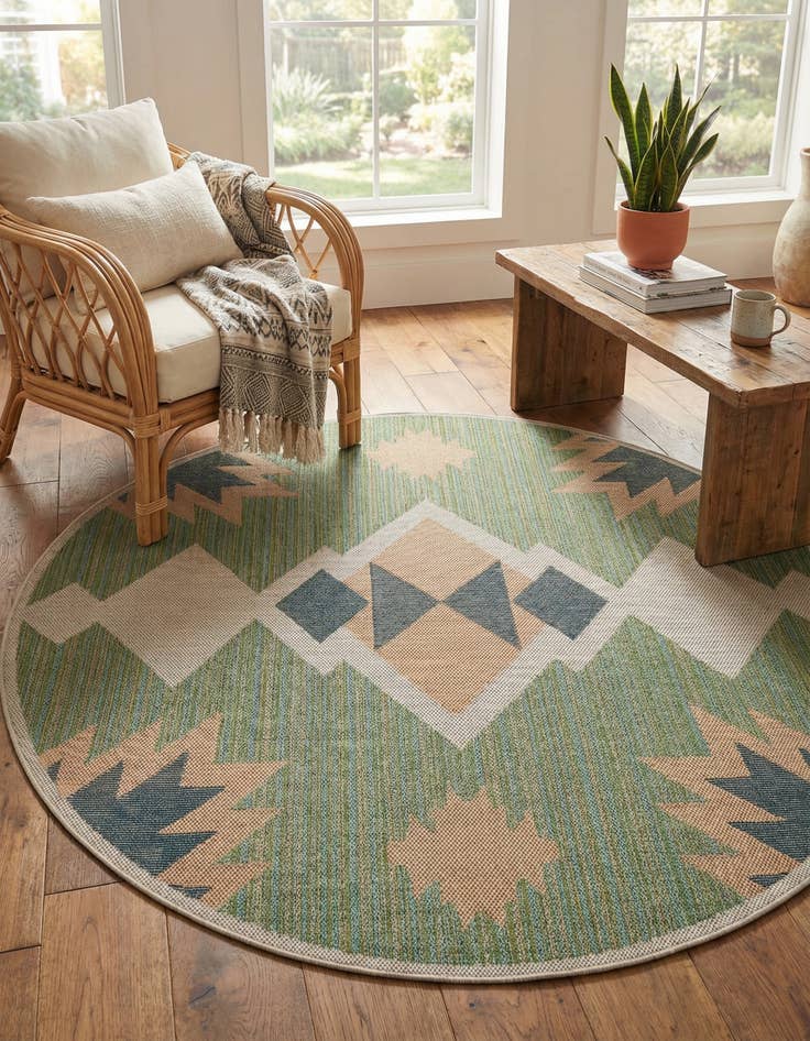 Detail image of 7' 10 x 7' 10  Washable Baja Indoor / Outdoor Round Rug