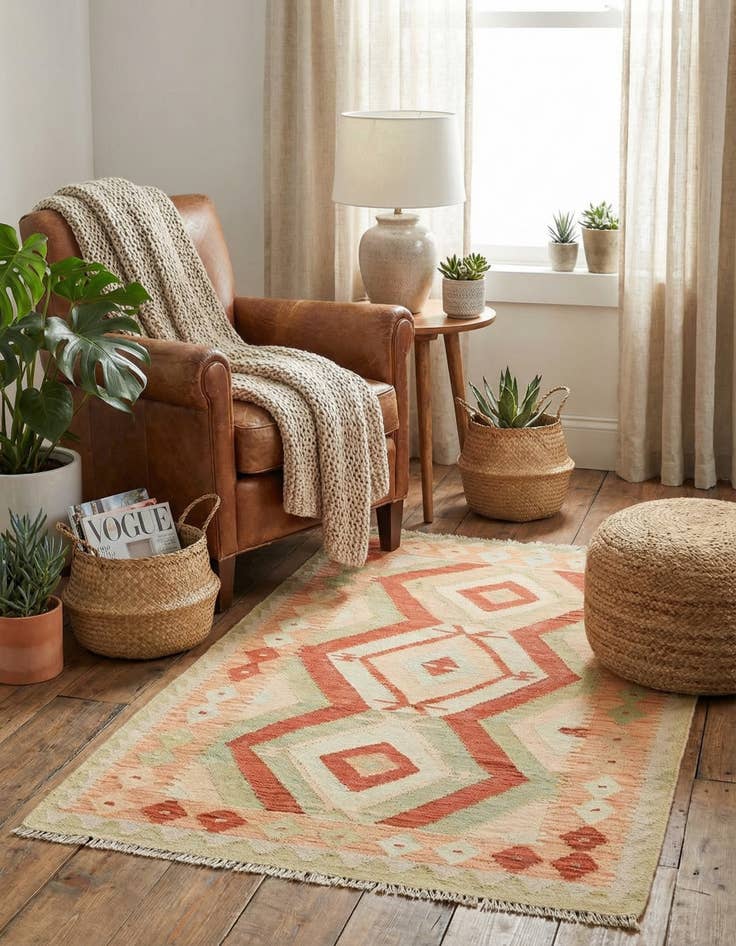 Detail image of 2' 9 x 4' 3  Hand Woven Kilim Waziri Wool Rug