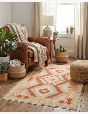 2' 9 x 4' 3 Hand Woven Kilim Waziri Wool Rug