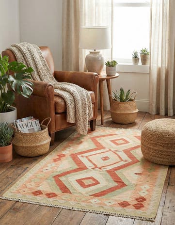2' 9 x 4' 3 Hand Woven Kilim Waziri Wool Rug