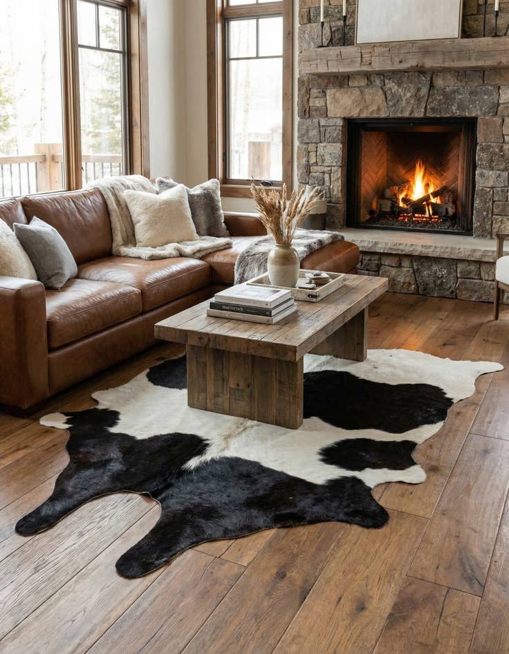 Detail image of 4' 11 x 5' 8 Cowhide Leather Rug