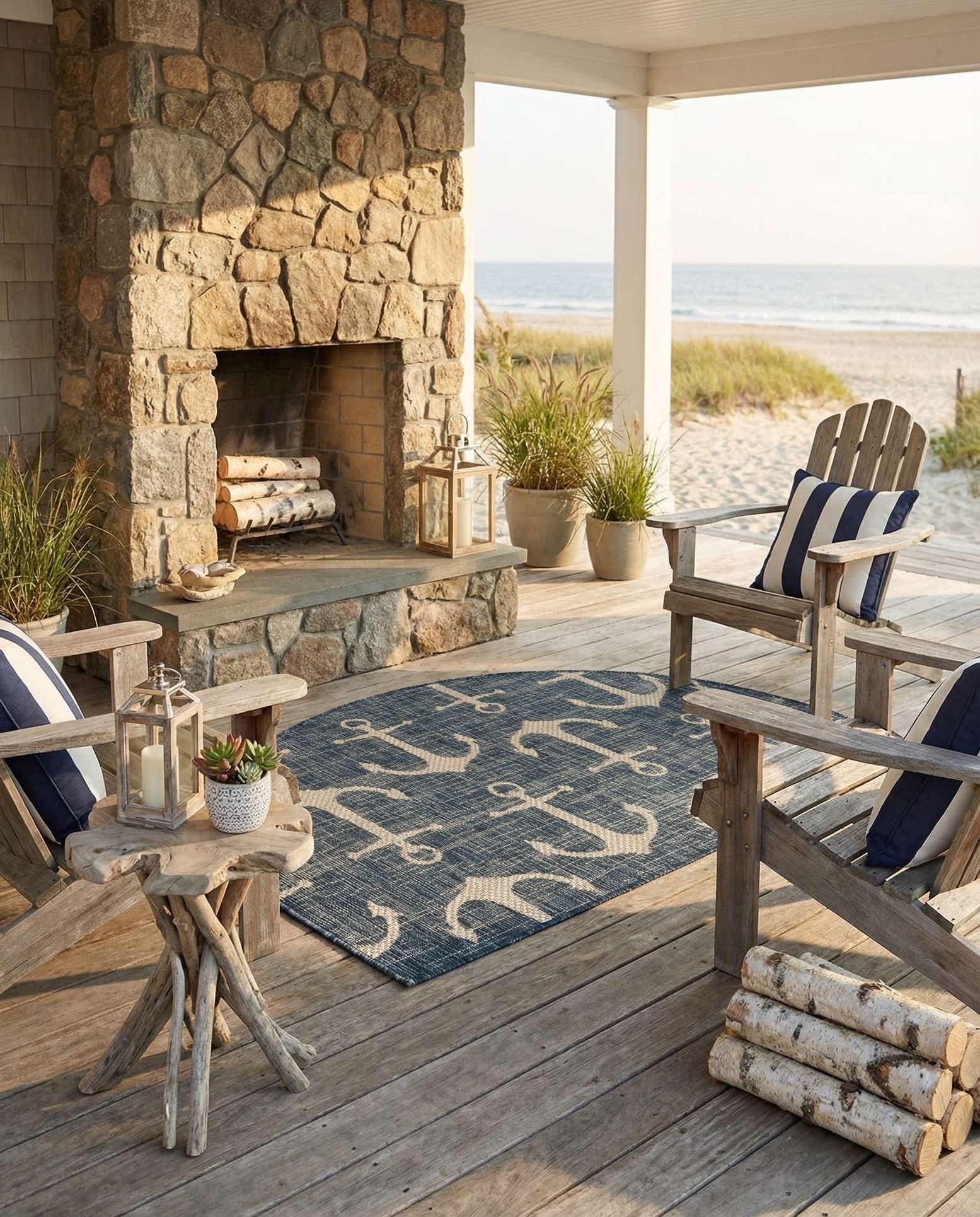 2' 7 x 4' Easy-Clean Coastal Indoor / Outdoor Hearth Rug