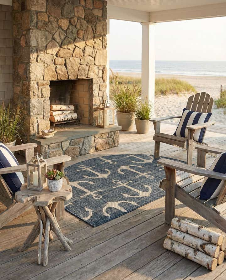 2' 7 x 4' Easy-Clean Coastal Indoor / Outdoor Hearth Rug