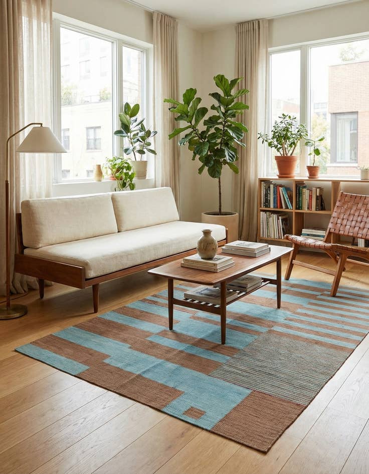 Detail image of 4' 3 x 6'  Hand Woven Kilim Modern Wool Rug