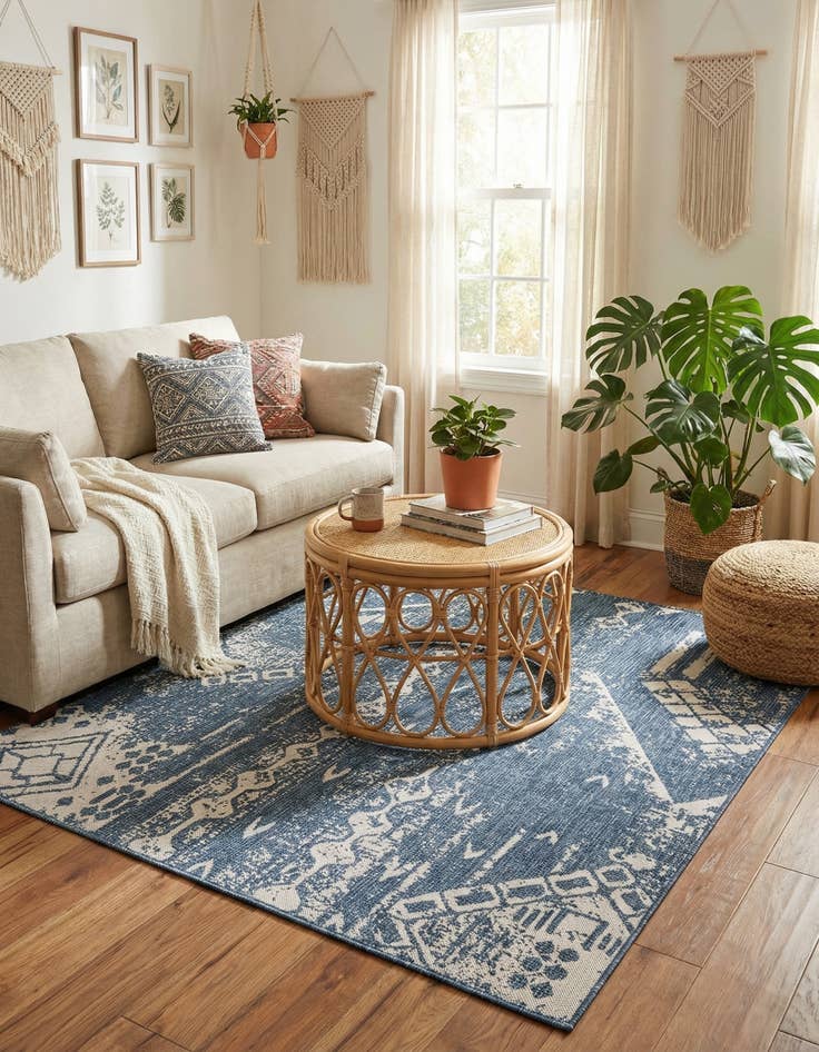 Detail image of 5' 3 x 5' 3  Washable Bohemian Indoor / Outdoor Square Rug