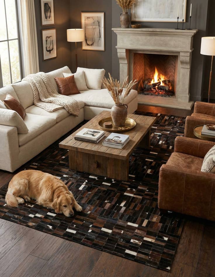 Detail image of  5' 1 x 8' Cowhide - Patchwork Rug