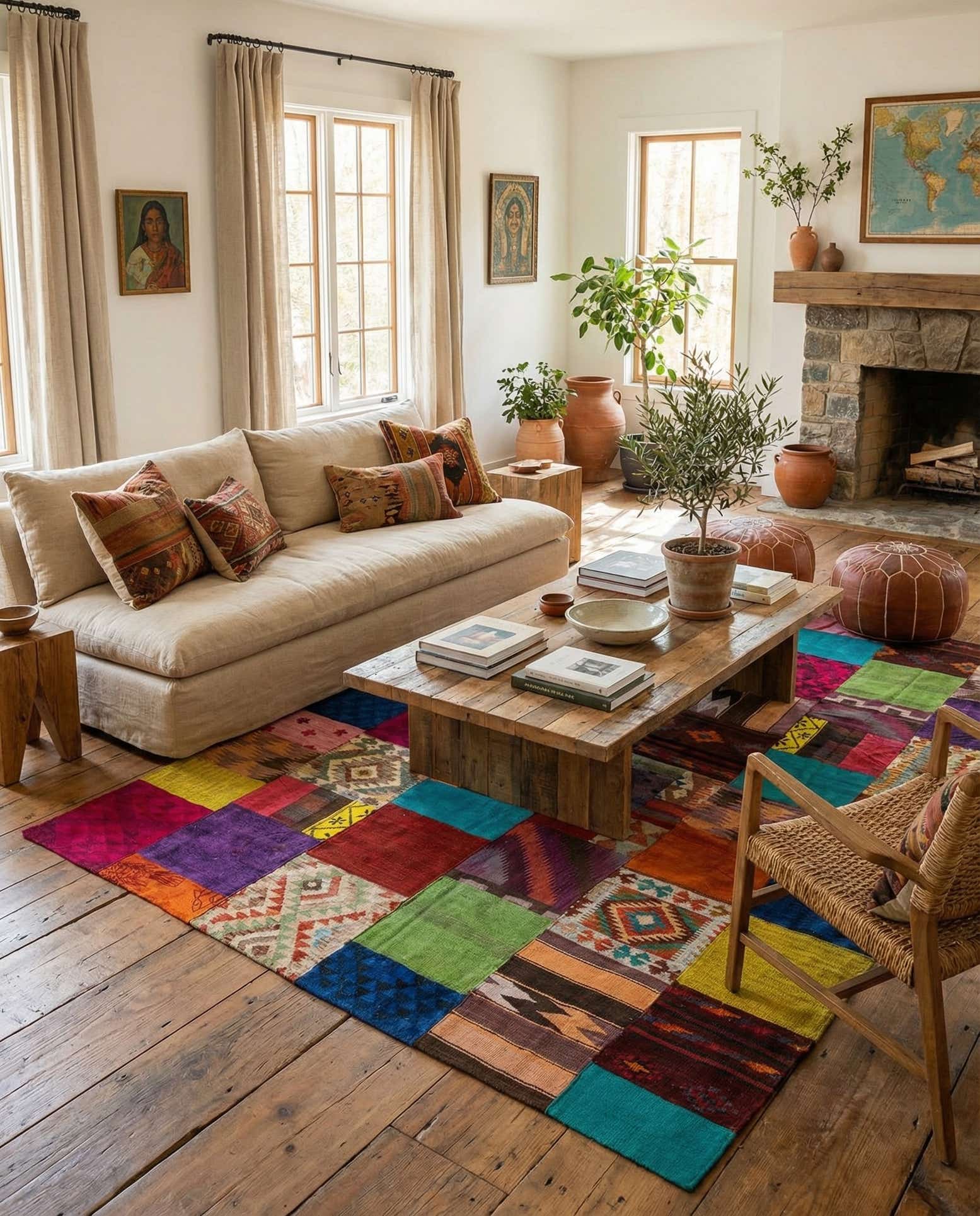 6' 9 x 10' Hand Woven Kilim Patchwork Wool Rug
