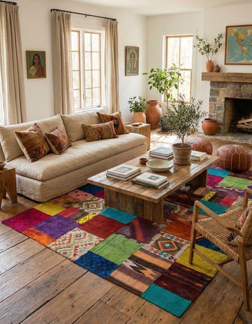 6' 9 x 10' Hand Woven Kilim Patchwork Wool Rug