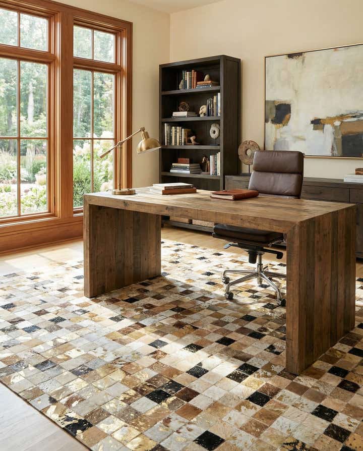 5' 1 x 8' Cowhide Leather Rug