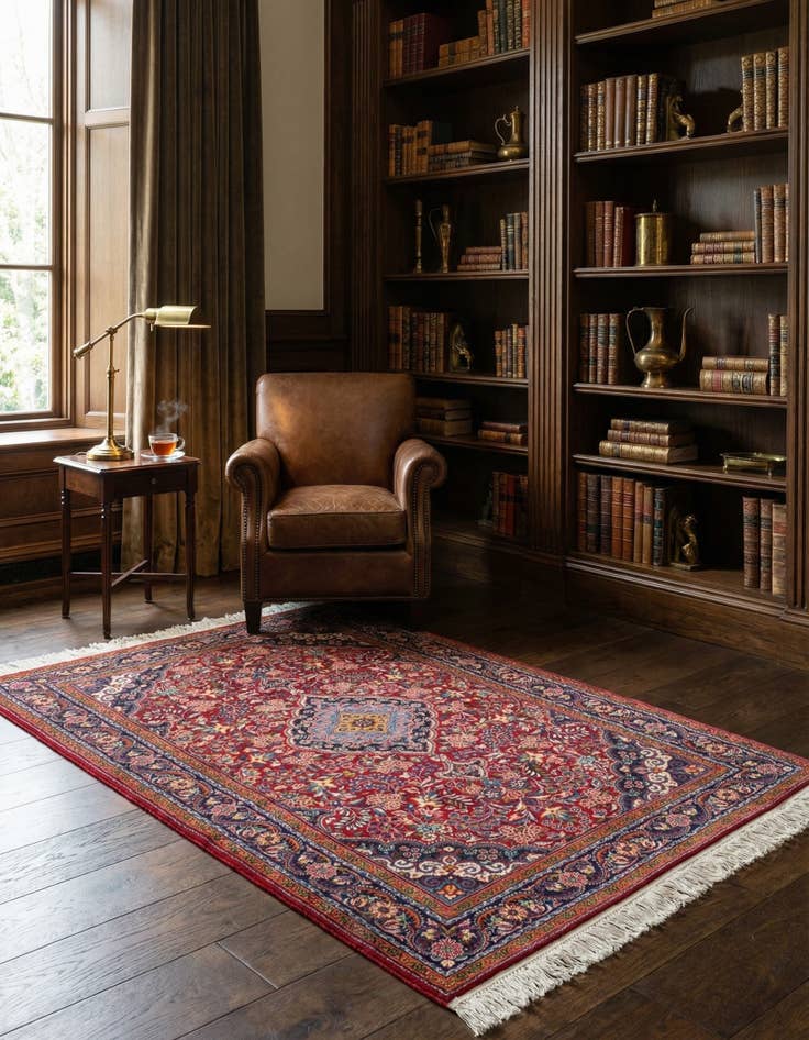 Detail image of 3' 4 x 4' 10  Hand Knotted Qom Persian Wool Rug