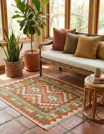 3' 2 x 3' 8 Hand Woven Kilim Maymana Wool Square Rug