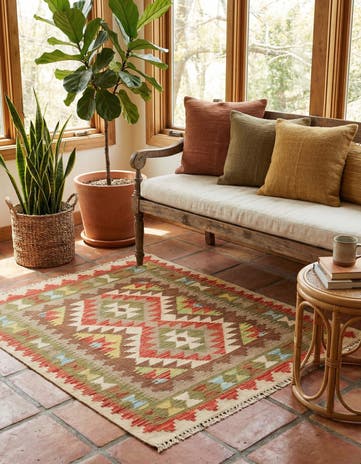 3' 2 x 3' 8 Hand Woven Kilim Maymana Wool Square Rug