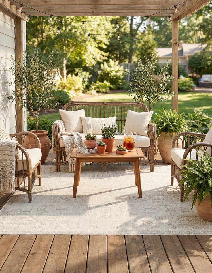 Detail image of 7' 10 x 7' 10  Washable Aztec Indoor / Outdoor Square Rug