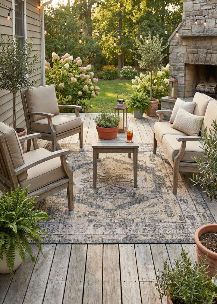 7' 10 x 7' 10 Easy-Clean Traditional Indoor / Outdoor Square Rug