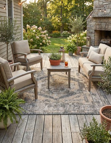 Charcoal Easy-Clean Traditional Indoor / Outdoor Square Rug