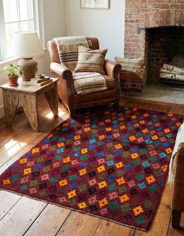 3' 4 x 4' 9 Hand Knotted Balouch Wool Rug
