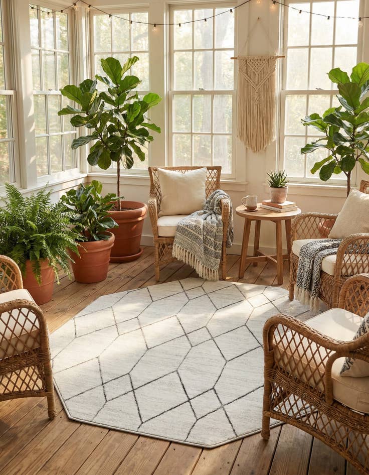 Detail image of  5' 3 x 5' 3 Lattice Trellis Octagon Rug