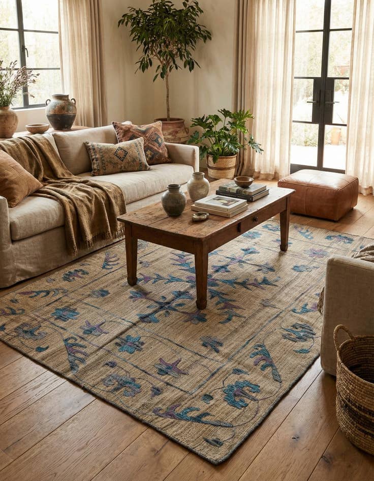 Detail image of 4' 10 x 6' 7  Hand Woven Kilim Suzani Wool Rug