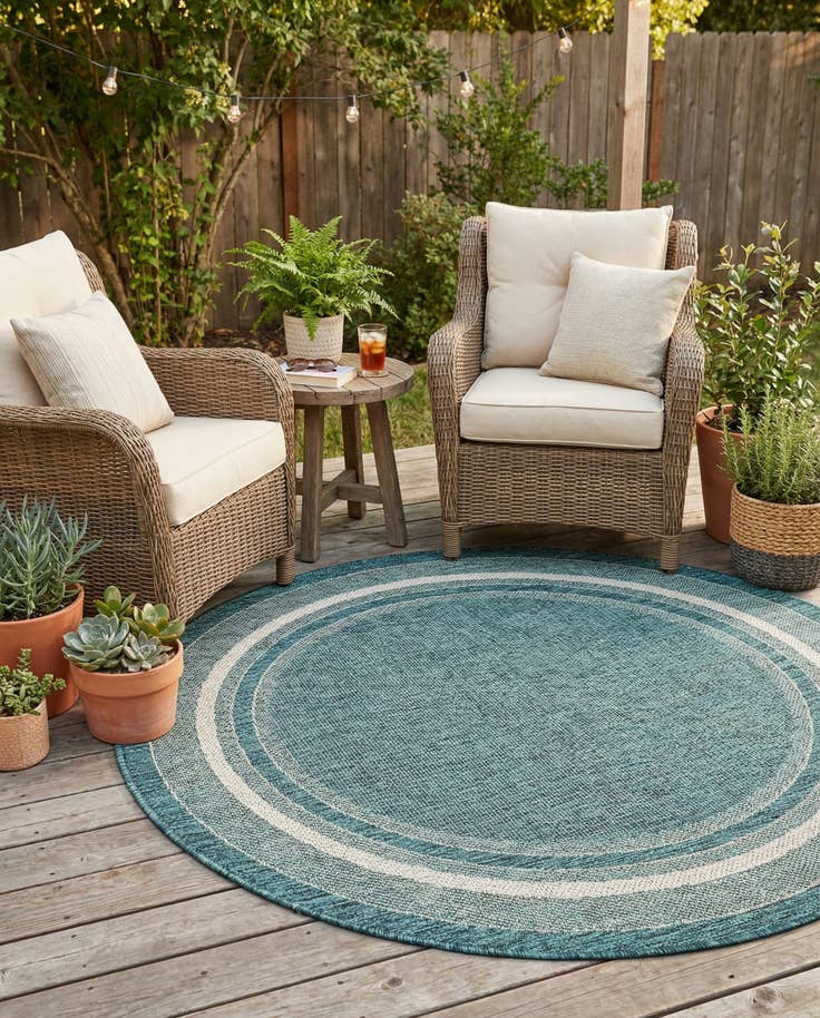 Detail image of 4' x 4' Easy-Clean Border Indoor / Outdoor Round Rug