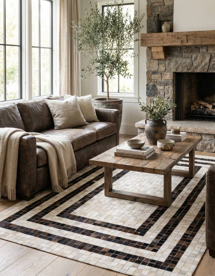 Detail image of  5' 1 x 8' Cowhide Stocks Rug