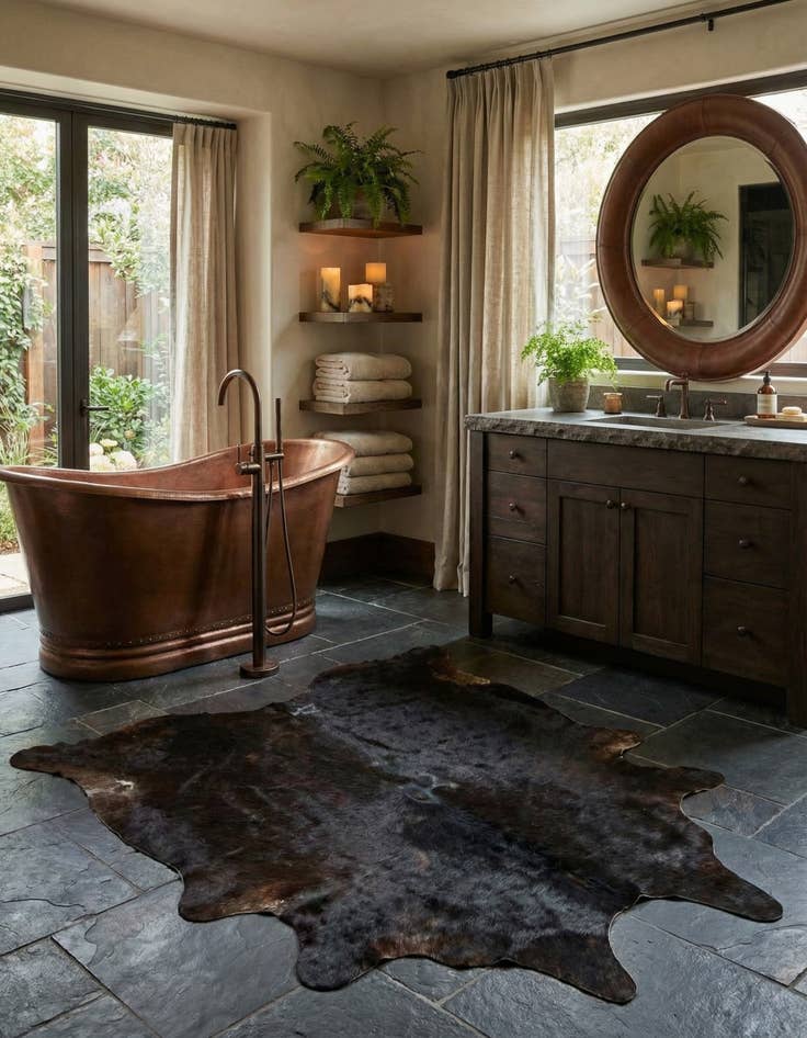 Detail image of 4' 5 x 5' 6 Cowhide Leather Freeform Rug