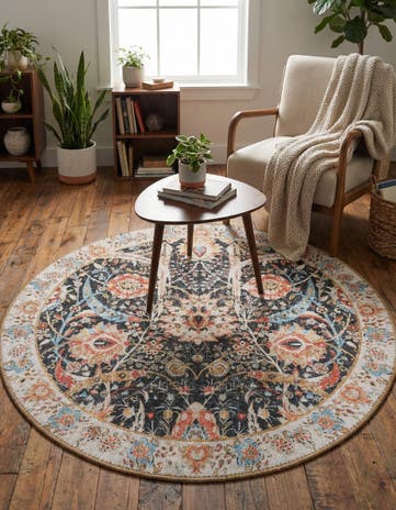 Black Washable Timeless Round Rug
