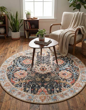 Black Washable Timeless Round Rug