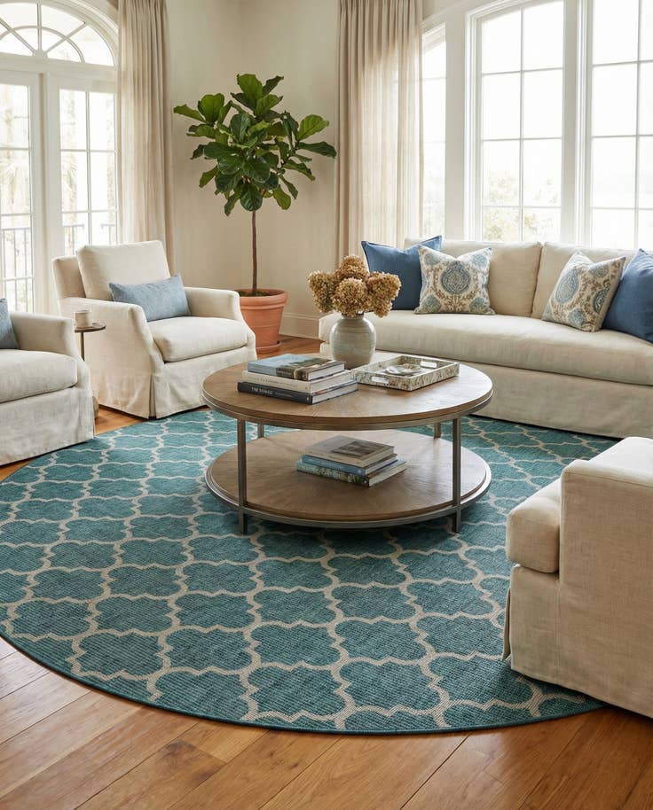 Detail image of 13' x 13' Easy-Clean Trellis Indoor / Outdoor Round Rug