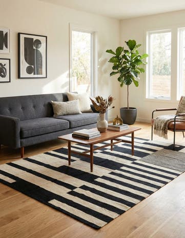 4' 8 x 6' 3 Hand Woven Kilim Modern Wool Rug