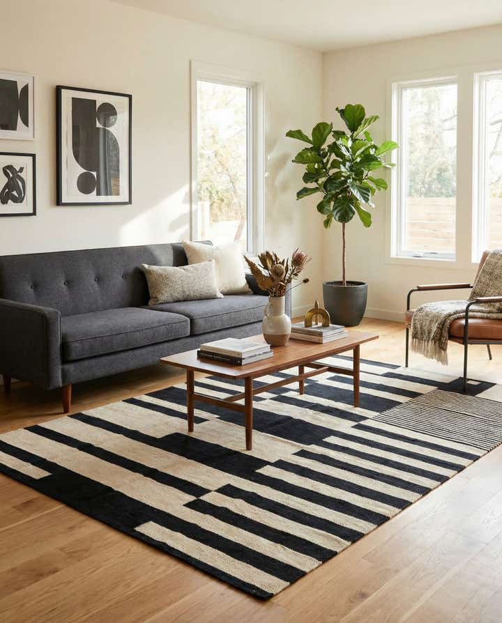 4' 8 x 6' 3 Hand Woven Kilim Modern Wool Rug