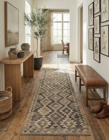 2' 11 x 9' 7 Hand Woven Kilim Maymana Wool Runner Rug