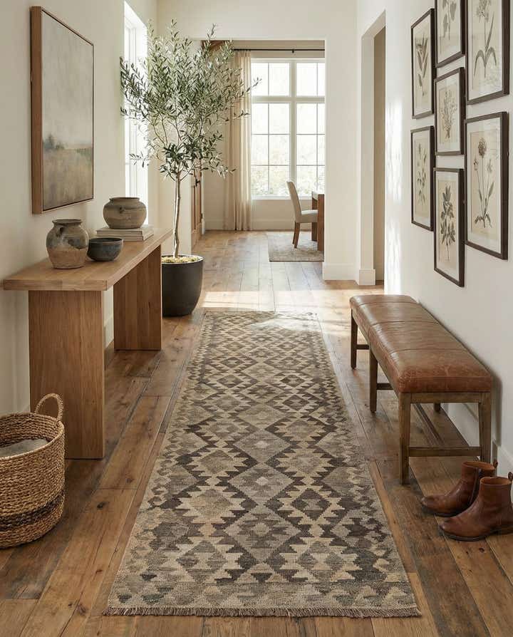 2' 11 x 9' 7 Hand Woven Kilim Maymana Wool Runner Rug