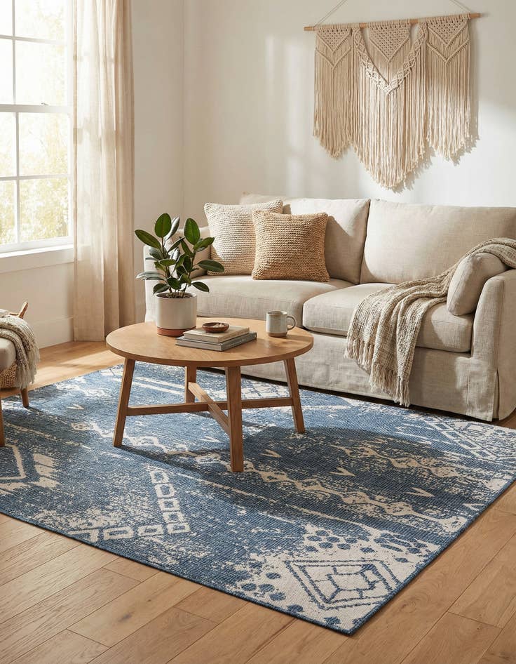 Detail image of 7' x 7'  Washable Bohemian Indoor / Outdoor Square Rug