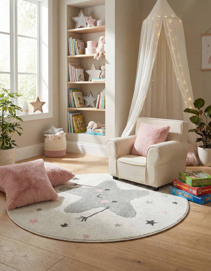 Detail image of 3' 3 x 3' 3 Star Whimsy Kids Round Rug