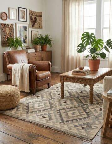 3' 6 x 5' 3 Hand Woven Kilim Maymana Wool Rug