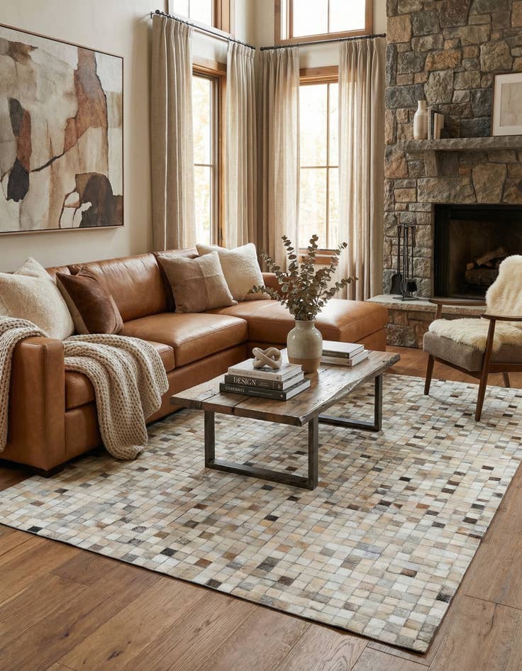 Detail image of 5' 1 x 7' 10 Cowhide Leather Rug