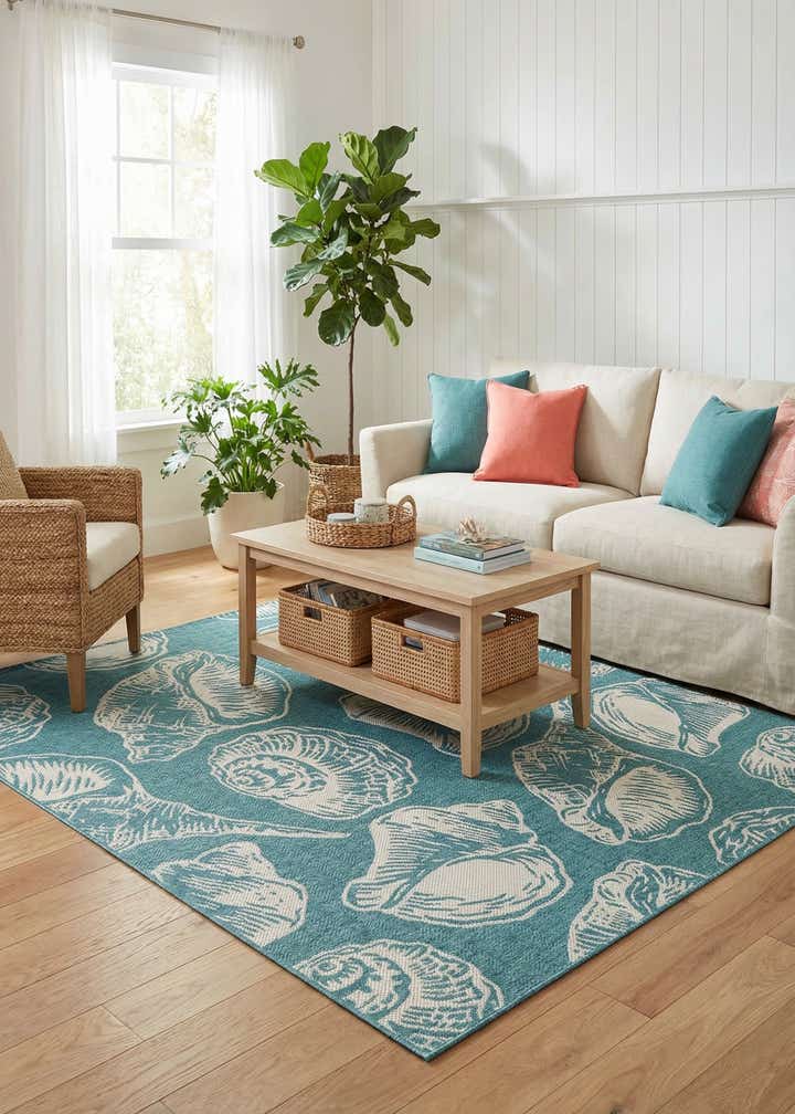 7' 10 x 7' 10 Easy-Clean Coastal Indoor / Outdoor Square Rug