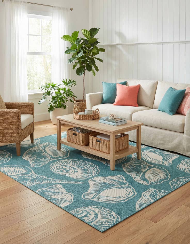 Detail image of  7' 10 x 7' 10  Washable Coastal Indoor / Outdoor Square Rug
