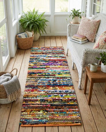  2' 2 x 6' 1  Hand Braided Chindi Runner Rug