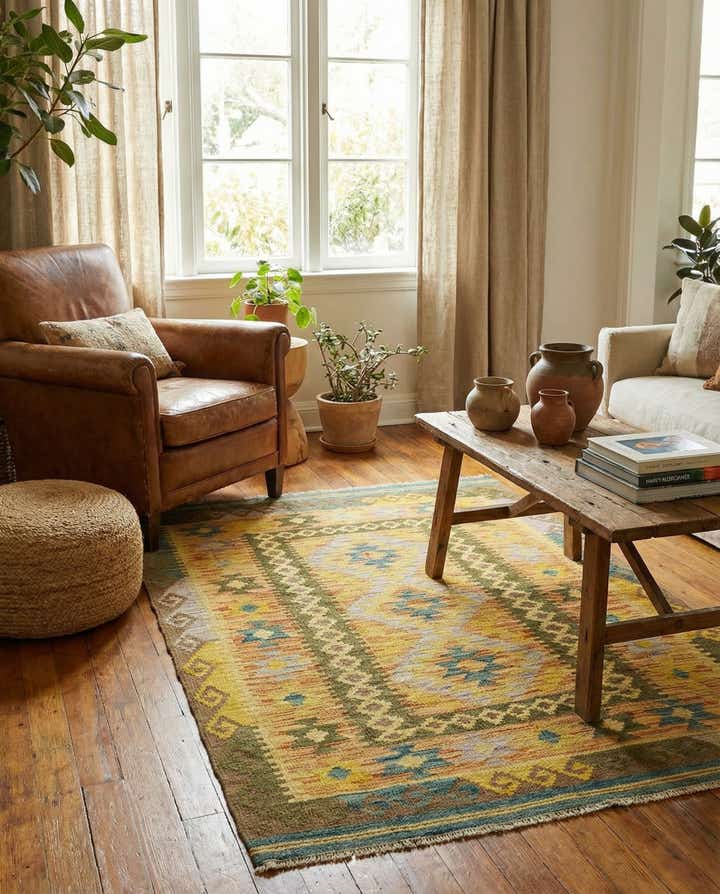 3' 3 x 4' 9 Hand Woven Kilim Maymana Wool Rug