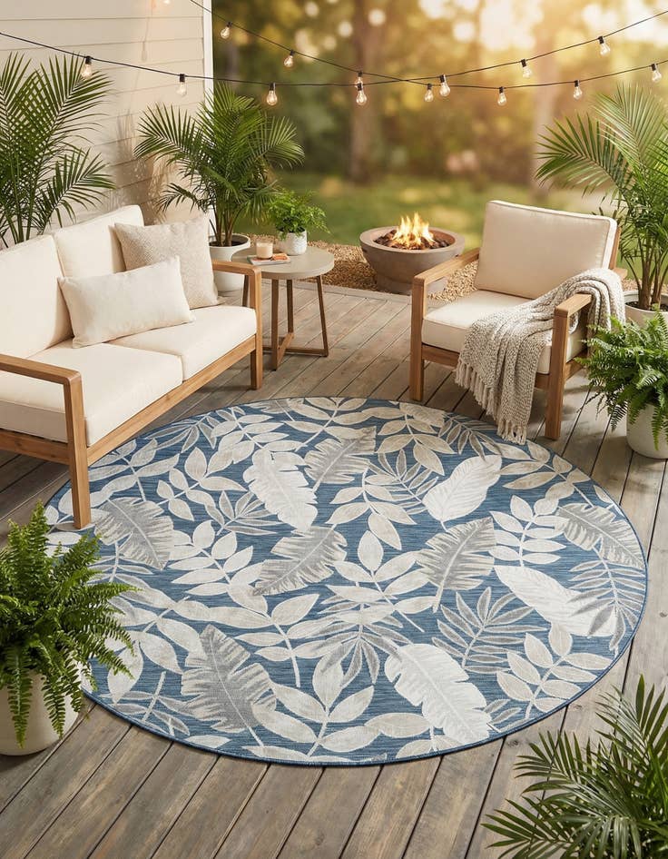 Detail image of 8' 2 x 8' 2  Washable Botanical Indoor / Outdoor Round Rug