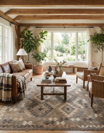5' 8 x 8' 1 Hand Woven Kilim Maymana Wool Rug