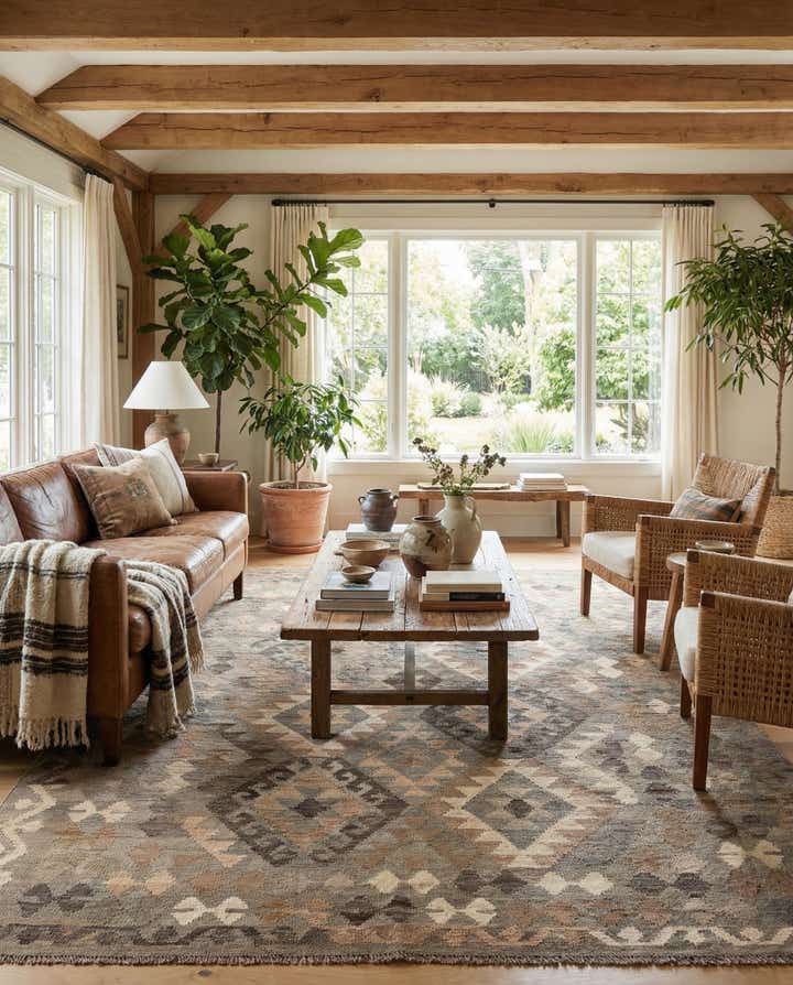 5' 8 x 8' 1 Hand Woven Kilim Maymana Wool Rug