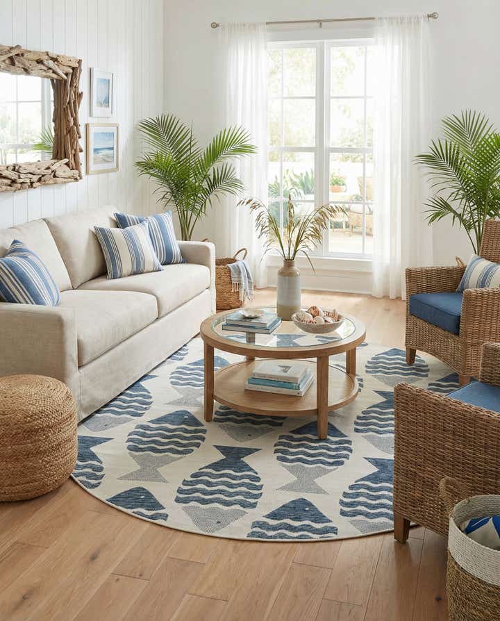 7' 10 x 7' 10 Easy-Clean Coastal Indoor / Outdoor Round Rug